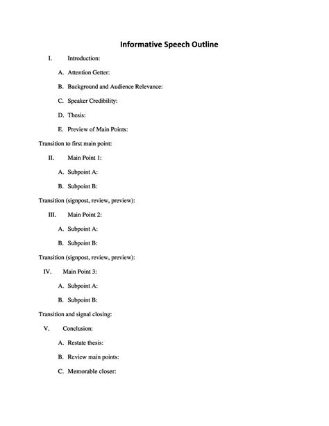 Informative Speech Outline Template Example