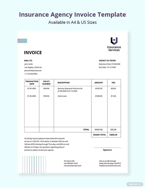 Insurance Invoice Template