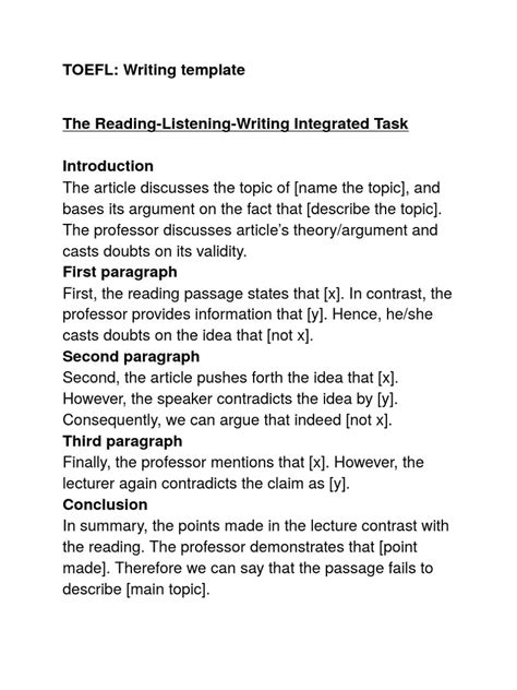 Integrated Writing Toefl Template