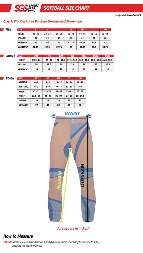 Intensity Softball Pants Size Chart
