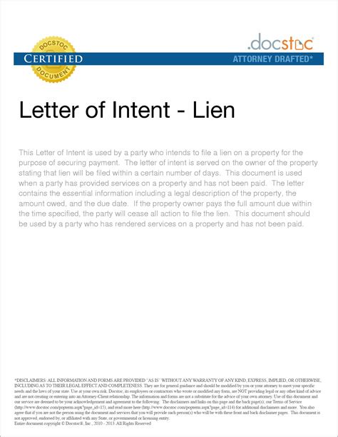 Intent To Lien Letter Template Free