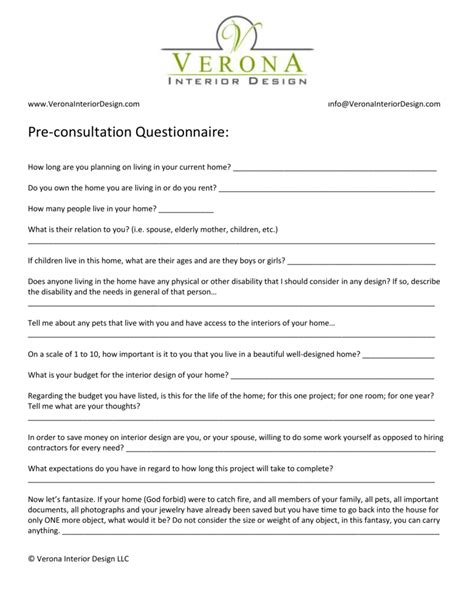 Interior Design Questionnaire Template