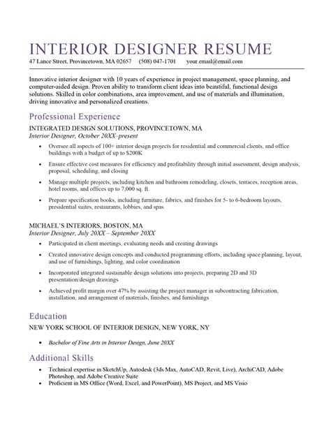 Interior Design Resume Template