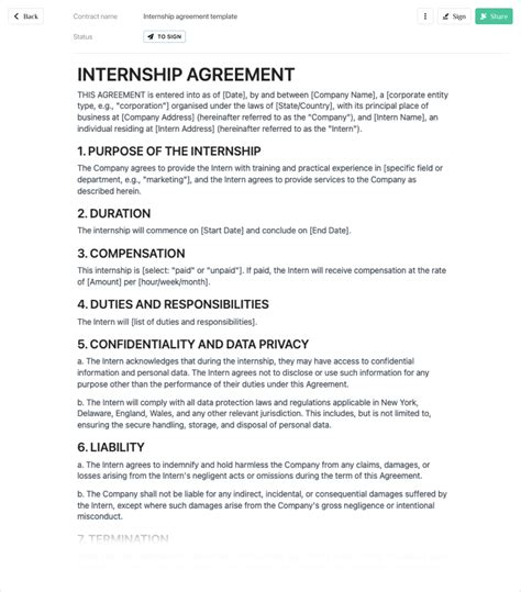 Internship Contract Agreement Template