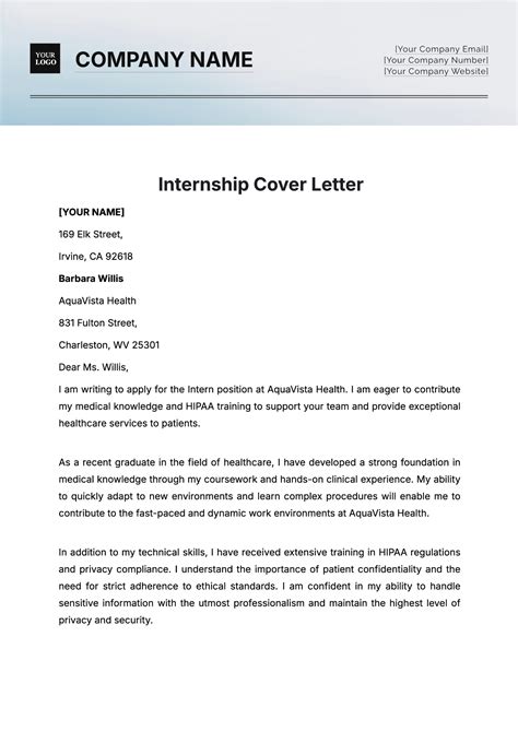 Internship Cover Letter Template