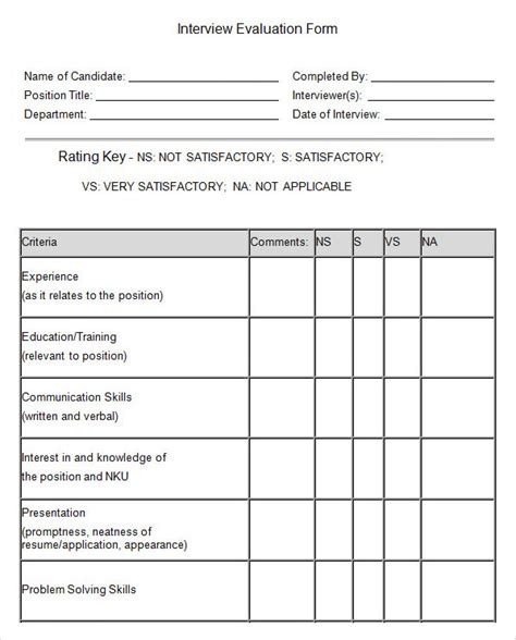 Interview Evaluation Sheet Template