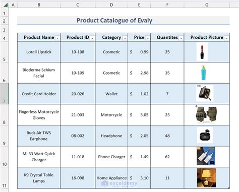 Inventory Catalog With Thumbnails In Excel 2016