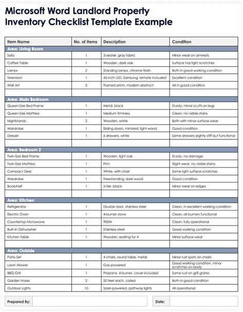 Inventory List Template For Landlords
