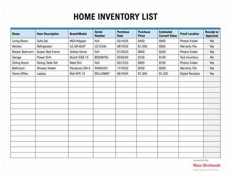 Inventory List Template Word