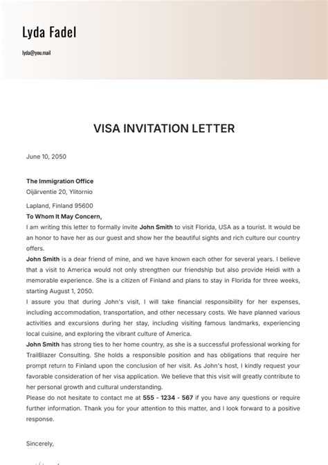 Invitation Letter For Visa Template