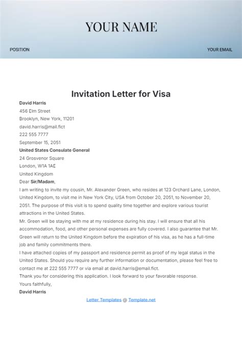 Invitation Letter Template For Visa