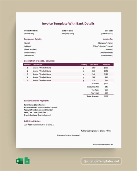 Invoice Template Bank Account