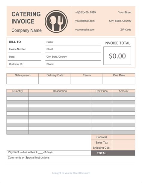 Invoice Template Catering