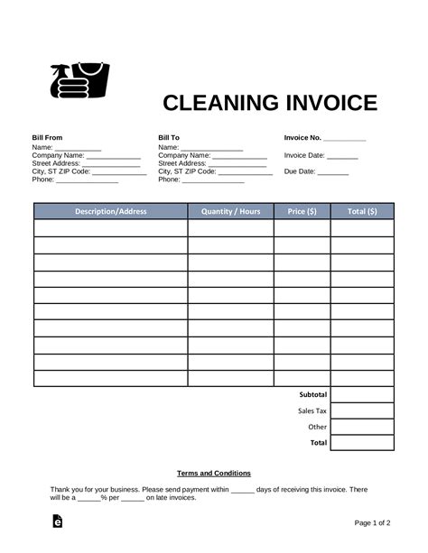Invoice Template For Cleaning