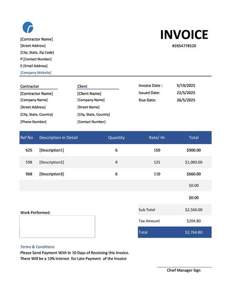 Invoice Template For Contractor