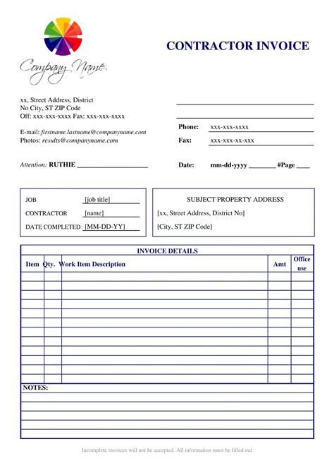 Invoice Template For Contractors