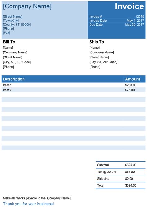 Invoice Template Ms Word