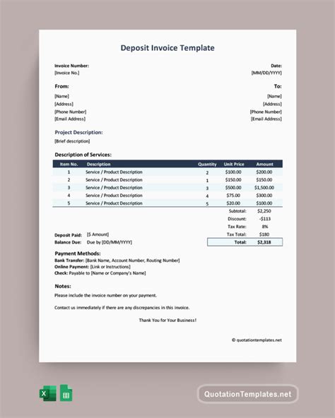 Invoice Template With Deposit And Balance