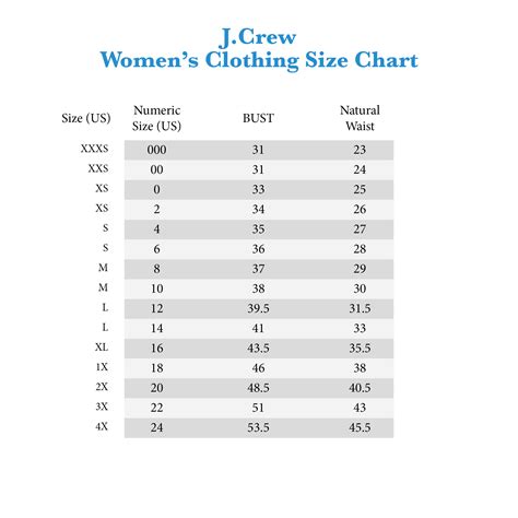 J Crew Jean Size Chart