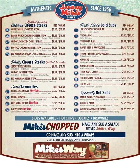 Jersey Mikes Menu Printable