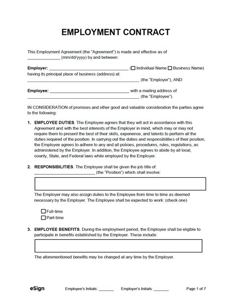 Job Contract Template Word