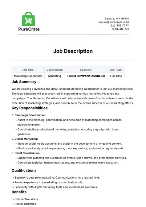 Job Description Template Free
