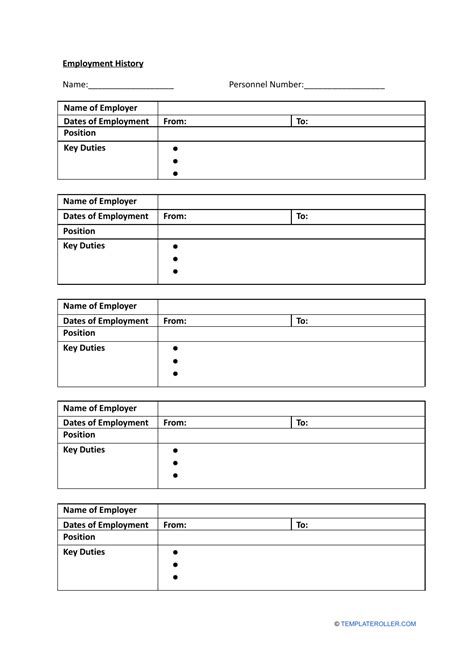 Job History Template