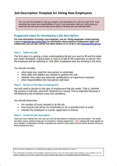 Job Profile Template Word