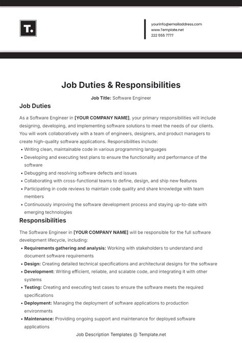 Job Responsibilities Template