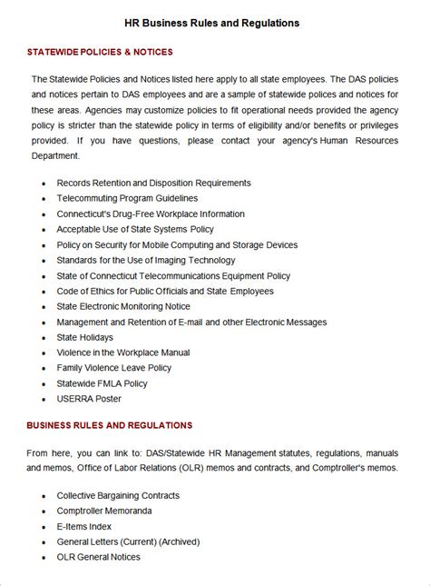 Job Rules And Regulations Template