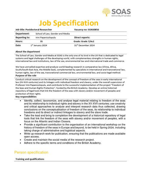 Job Specification Template Word