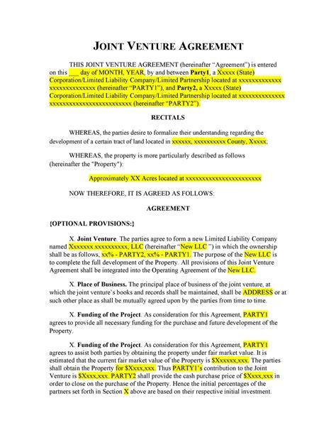 Joint Venture Agreement Template