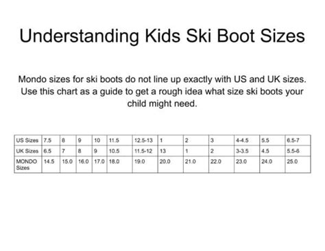 Jr Ski Boot Size Chart