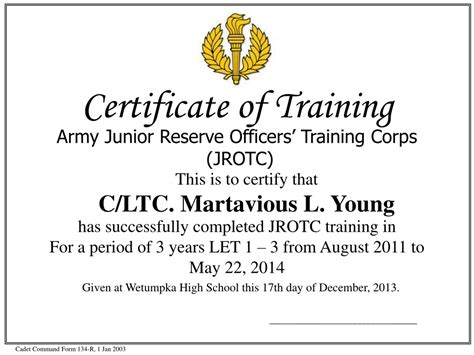 Jrotc Certificate Template