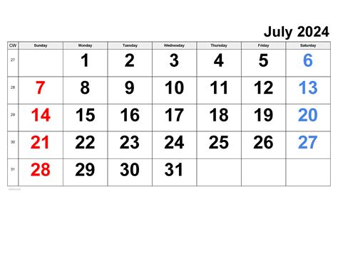 July Calendar Template