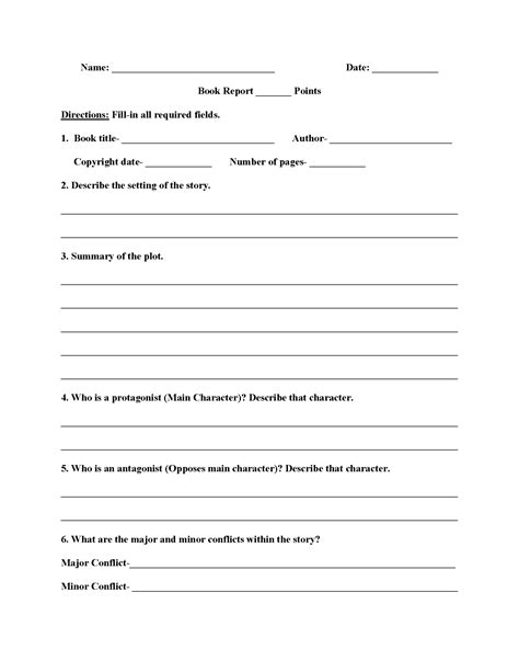 Junior High Book Report Template