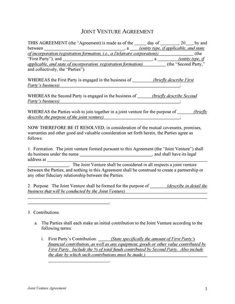 Jv Agreement Template