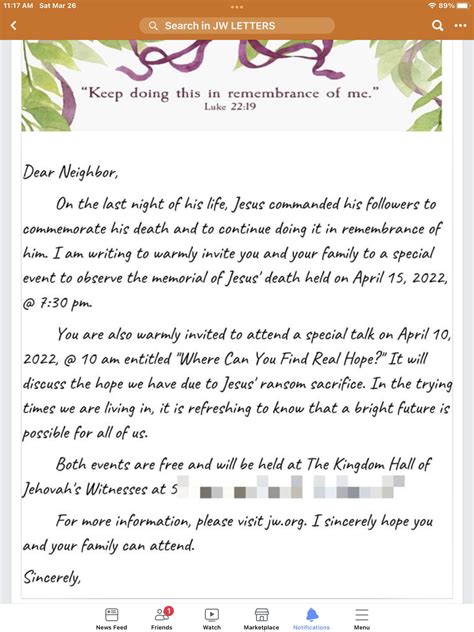Jw Letter Writing Template