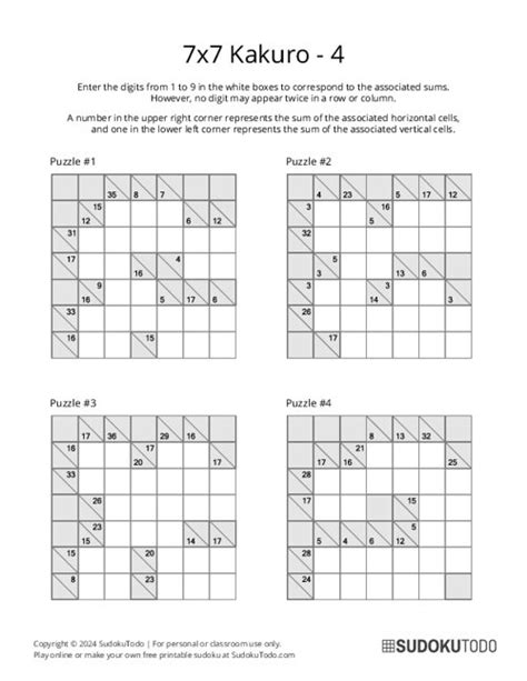 Kakuro Printable Puzzles