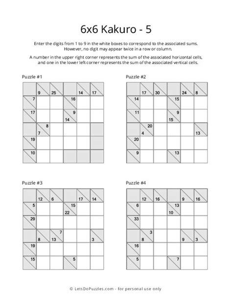 Kakuro Puzzles Printable