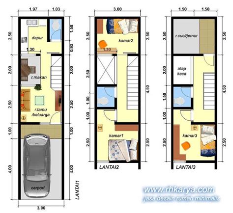kamar tidur dua lantai pada desain rumah lebar 3 meter panjang 8 meter