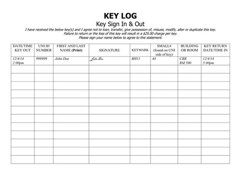 Key Log Template