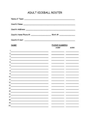 Kickball Roster Template