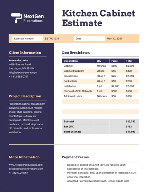 Kitchen Cabinet Estimate Template