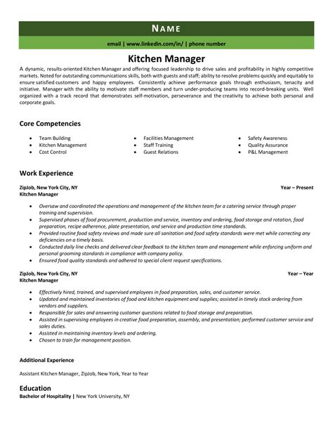 Kitchen Manager Resume Template