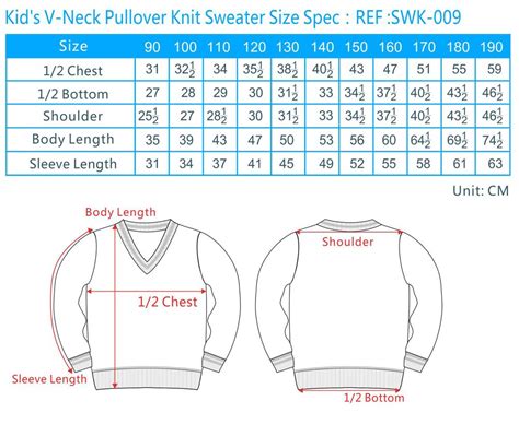 Knit Sweater Size Chart