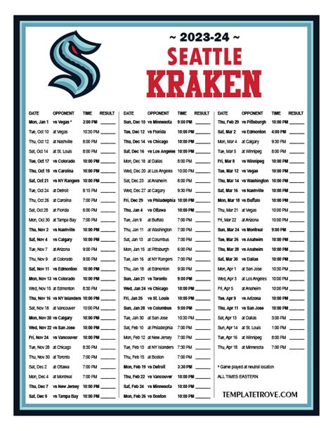 Kraken Printable Schedule