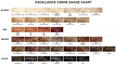 L'oreal Excellence Color Chart