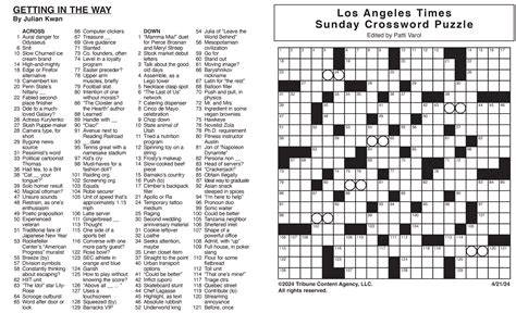 La Times Printable Crosswords