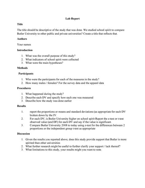 Lab Report Template College